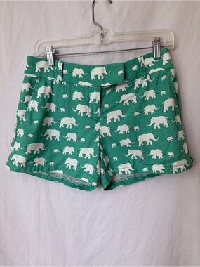 Linen Shorts Boho Block Print Elephant Green Loft Riviera